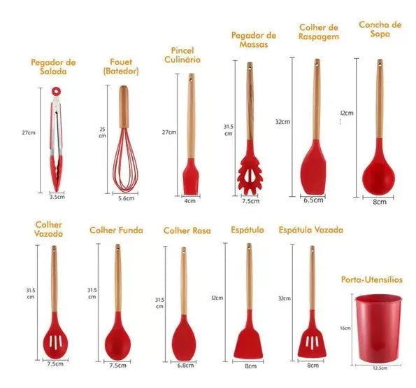 Kit 12 Peças de Silicone para Cozinha