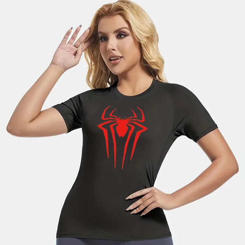 Camiseta de Compressão Feminina Homem-Aranha